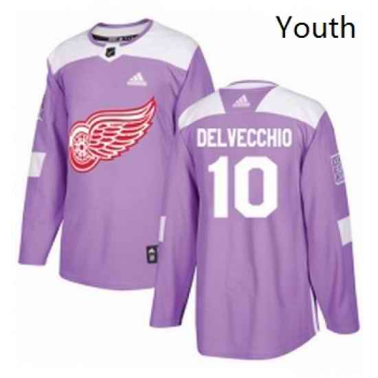 Youth Adidas Detroit Red Wings 10 Alex Delvecchio Authentic Purple Fights Cancer Practice NHL Jersey